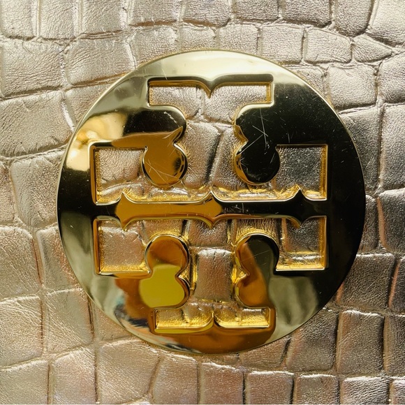 Tory Burch Gold Embossed Metallic Reva Clutch - Picture 7 of 8